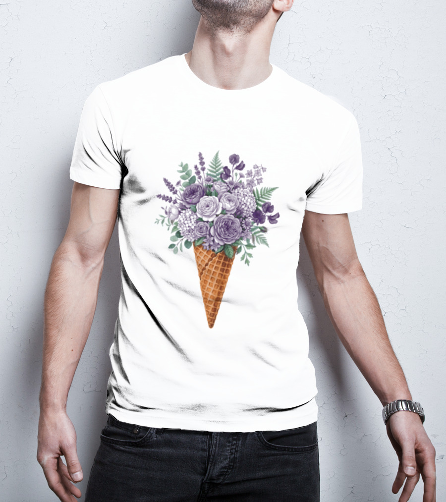 Floral Ice Cream Cone Plant Bouquet T-Shirt