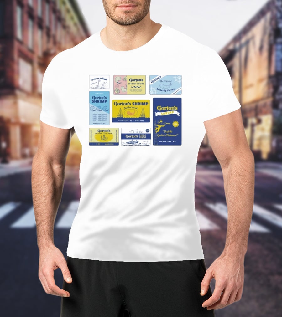 Gorton's Seafood Shrimp Box Collection Gloucester MA Vintage Packaging T-Shirt