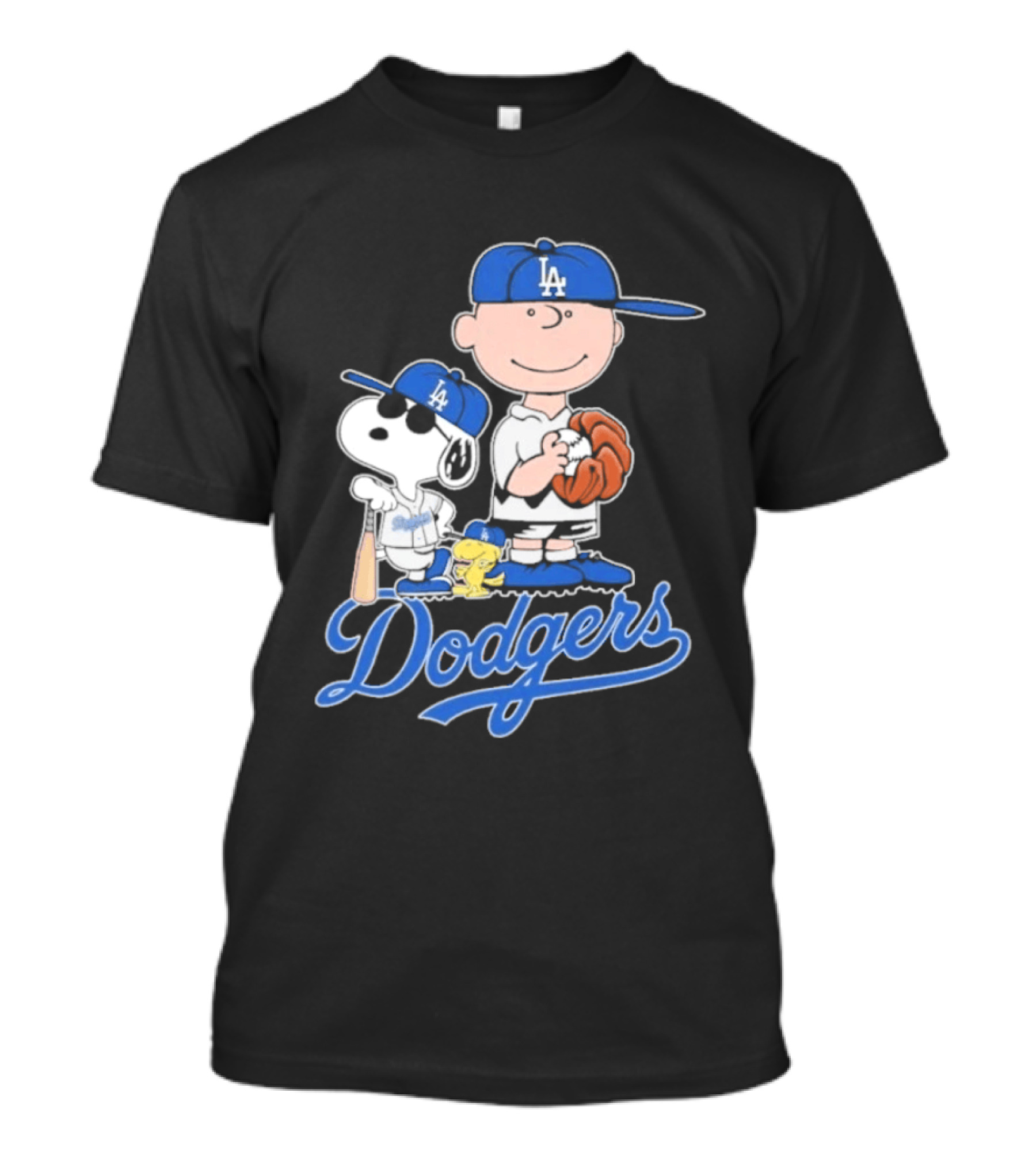 Los Angeles Dodgers Peanuts Snoopy Charlie Brown Woodstock Baseball Collaboration T-Shirt