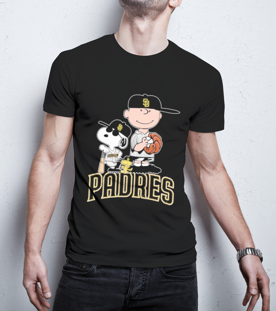 Padres Snoopy Charlie Brown Woodstock Baseball Peanuts T-Shirt