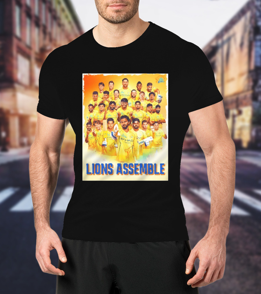 Raring To Roar Lions Assemble Chennai Super Kings Team Celebration T-Shirt