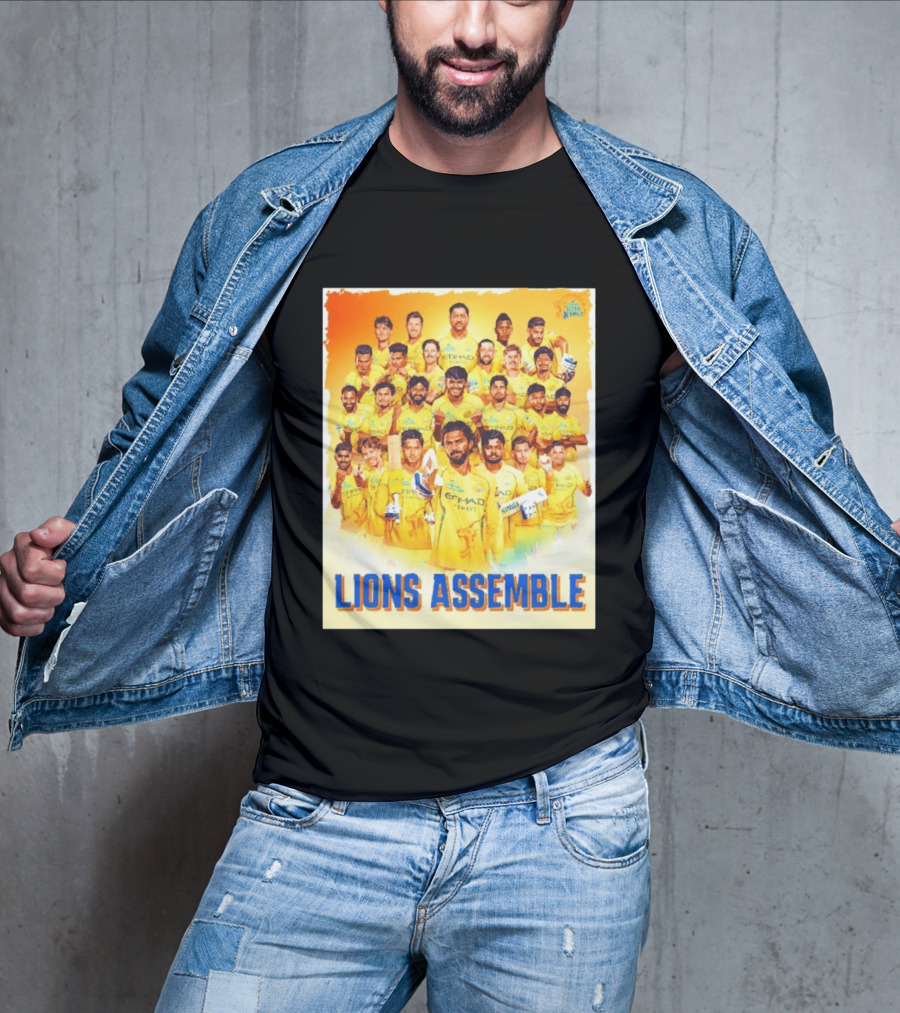 Raring To Roar Lions Assemble Chennai Super Kings Team Celebration T-Shirt