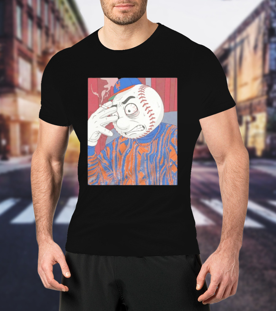 Mr. Met Stressed Smoking New York Mets Baseball Fan T-Shirt