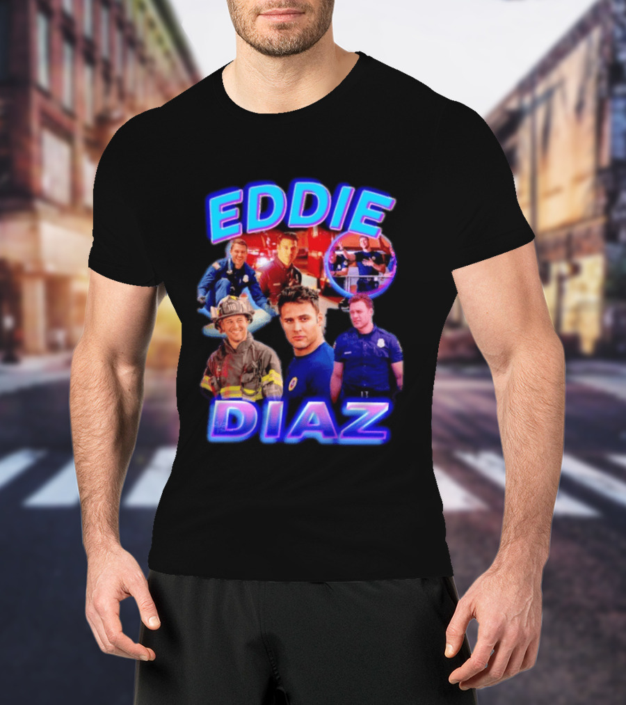 Eddie Diaz Firefighter Collage Action Scenes And Portraits T-Shirt