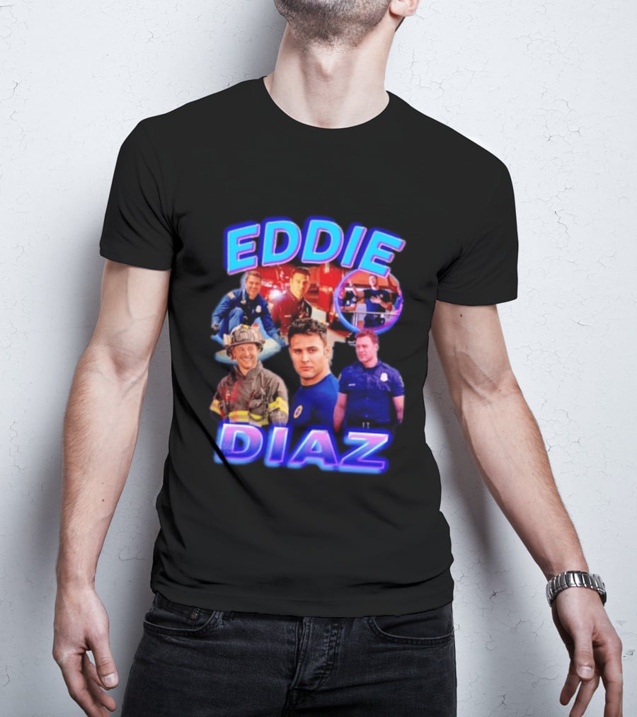 Eddie Diaz Firefighter Collage Action Scenes And Portraits T-Shirt