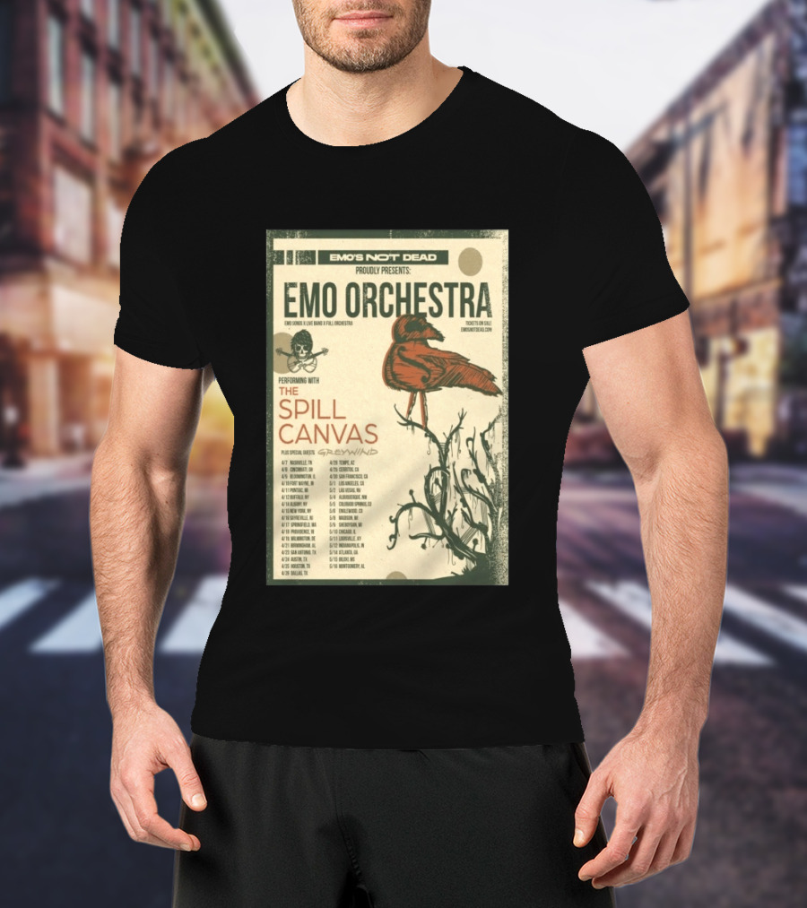Emo Orchestra USA Tour 2026 With The Spill And Greywind Tour Dates T-Shirt