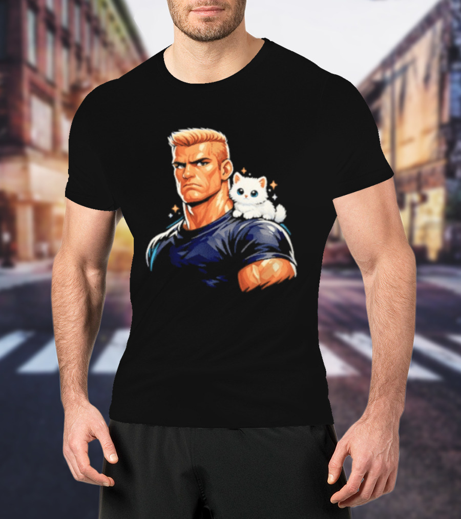 GigaChad With Tiny Cat Meme Buff Aesthetic T-Shirt