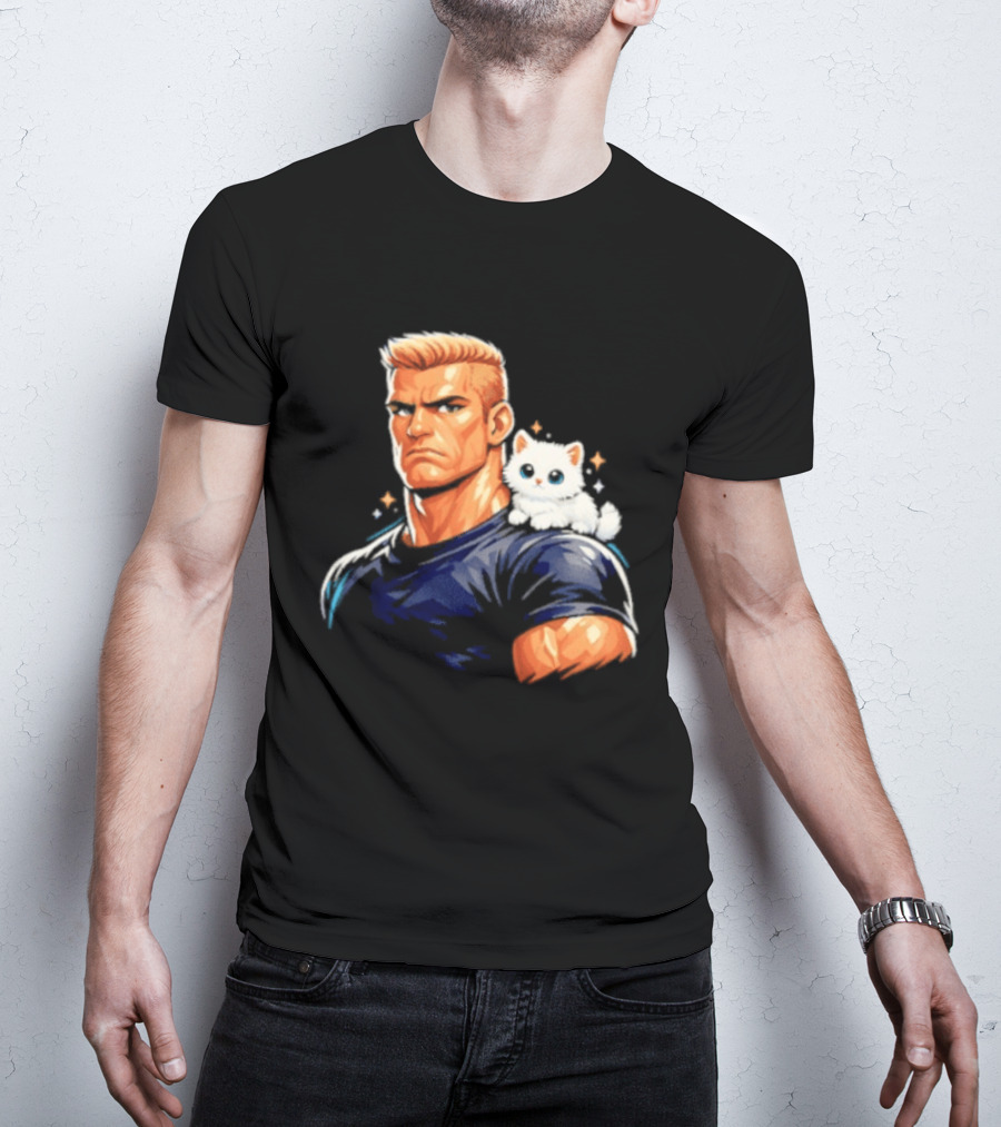 GigaChad With Tiny Cat Meme Buff Aesthetic T-Shirt