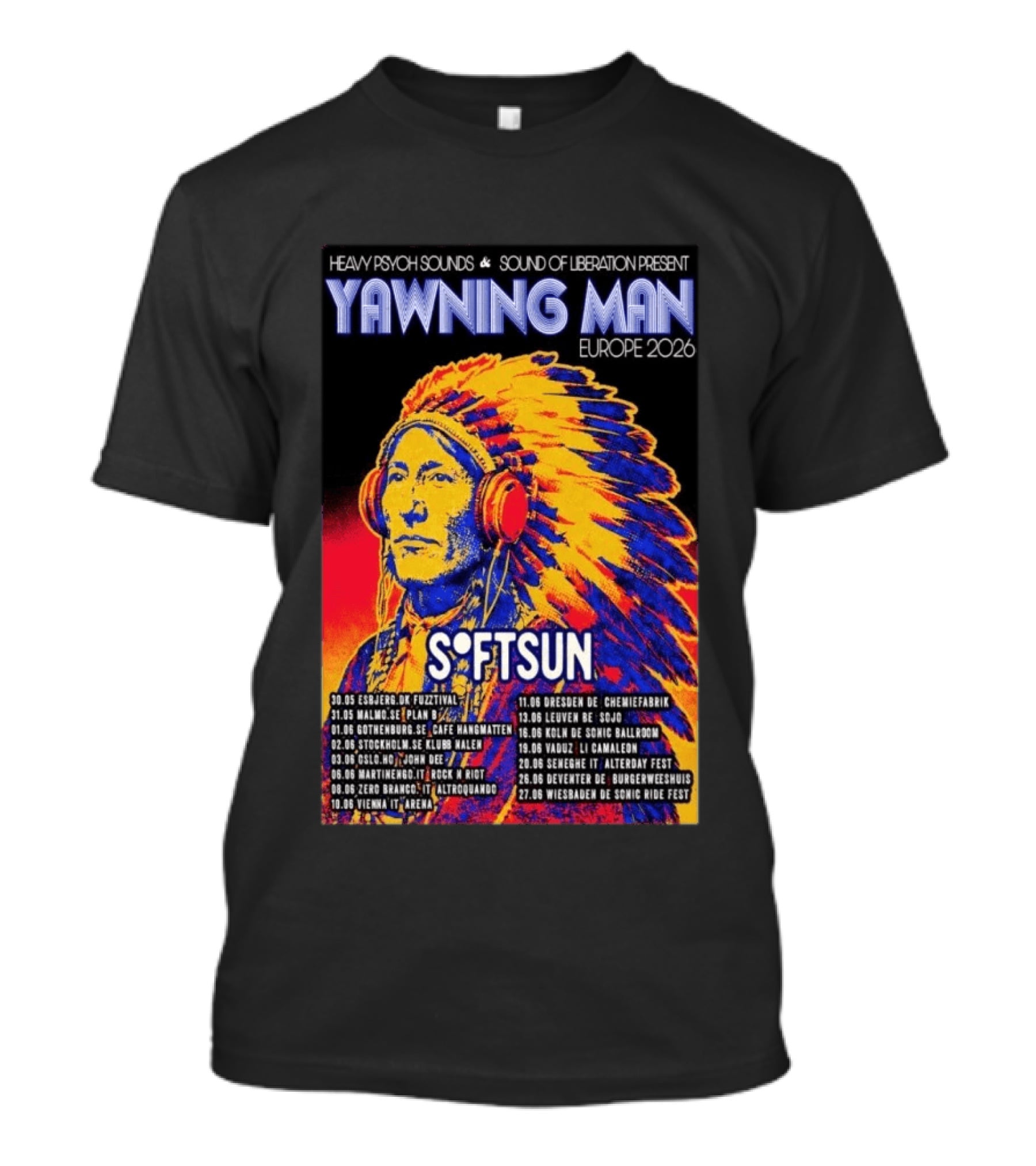 Heavy Psych Sounds Yawning Man Softsun Europe 2026 Tour T-Shirt