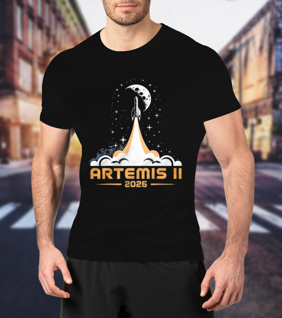 Artemis II 2026 Moon Rocket Launch With Stars And Moon T-Shirt