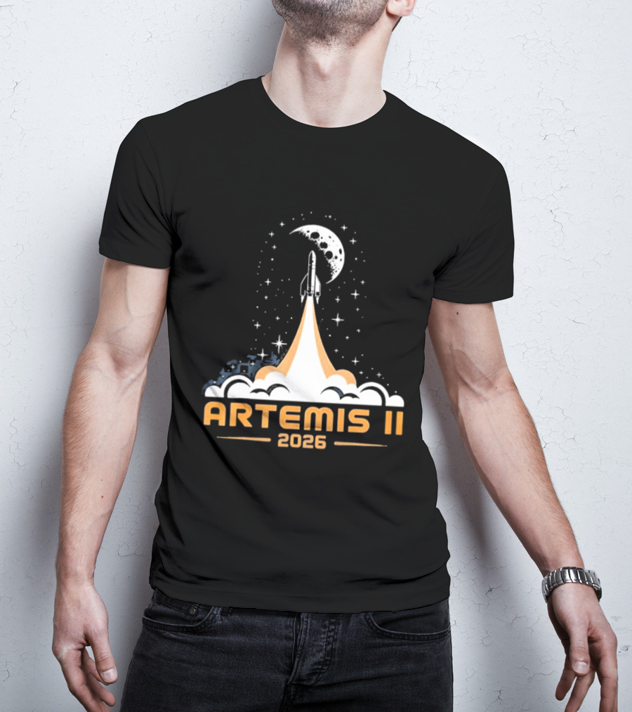 Artemis II 2026 Moon Rocket Launch With Stars And Moon T-Shirt