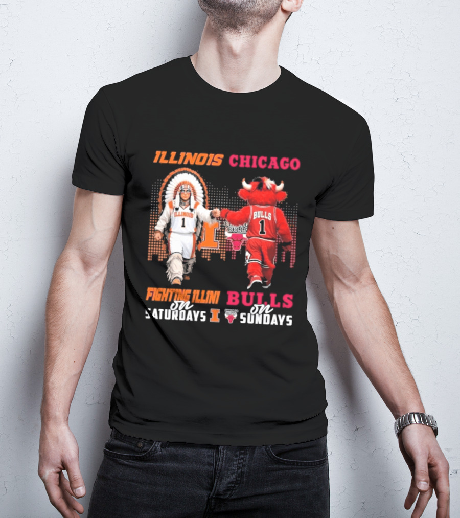 Illinois Fighting Illini On Saturdays Chicago Bulls On Sundays T-Shirt
