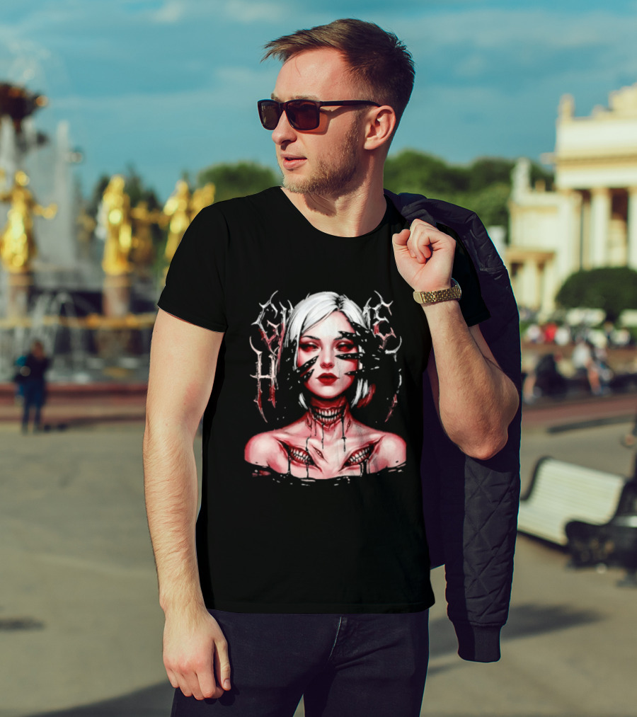 Dark Embrace Washed Creepy Pale Woman Fantasy Eyes T-Shirt