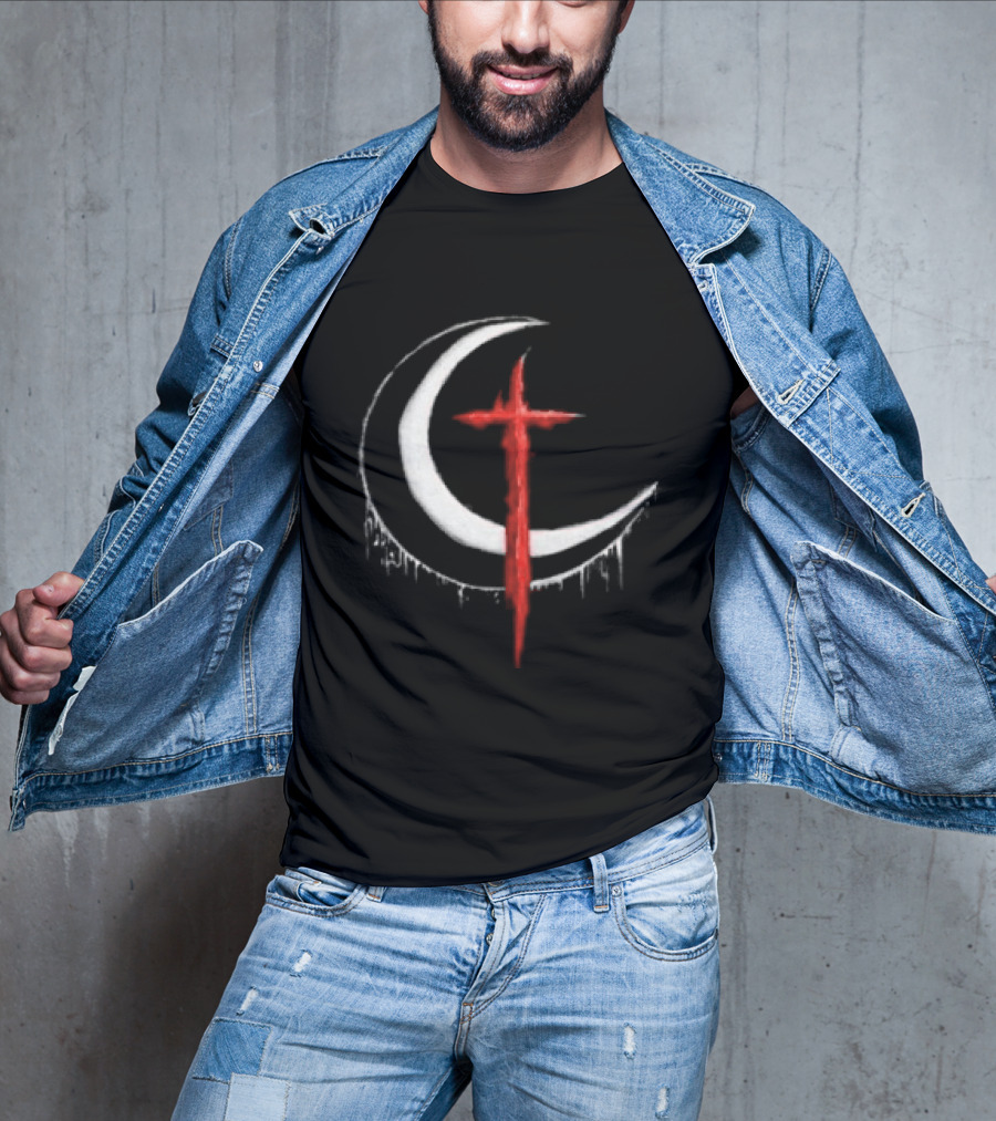 Doggie Deimos Blood Moon Dripping Red Crescent And Cross T-Shirt