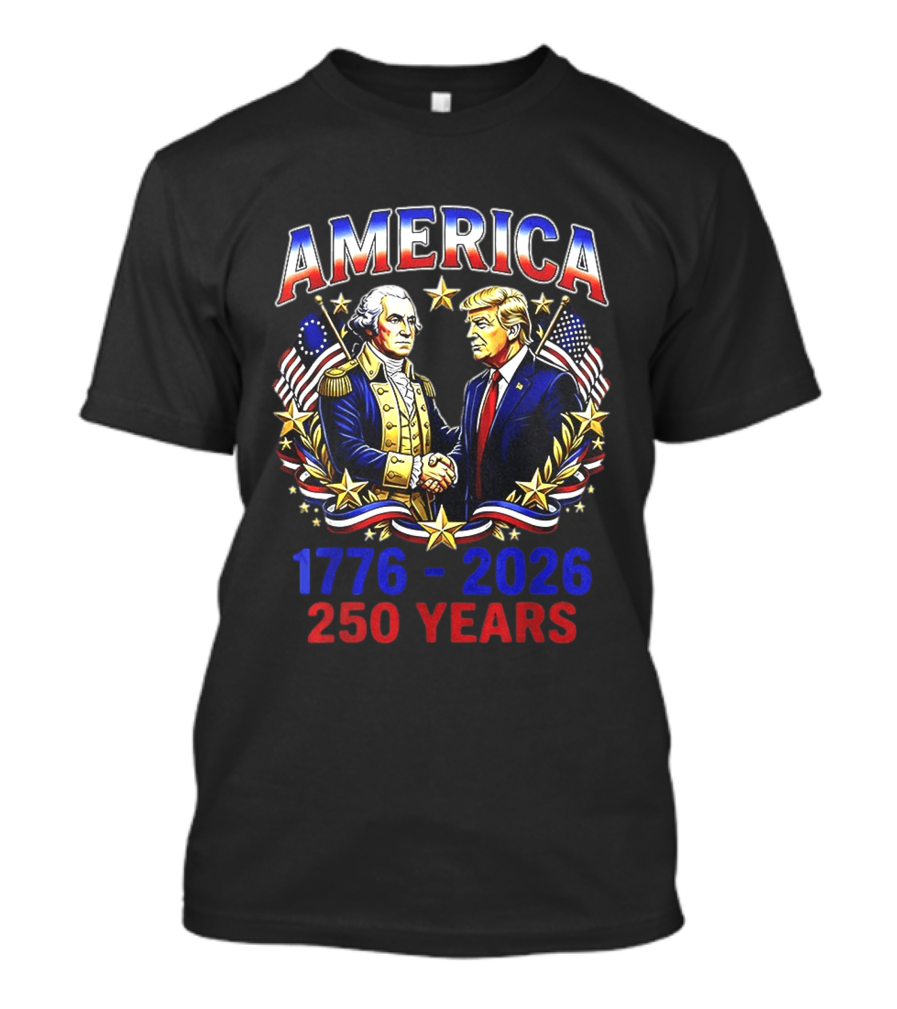 America 1776 2026 250 Years Washington Trump Fist Bump Flags T-Shirt