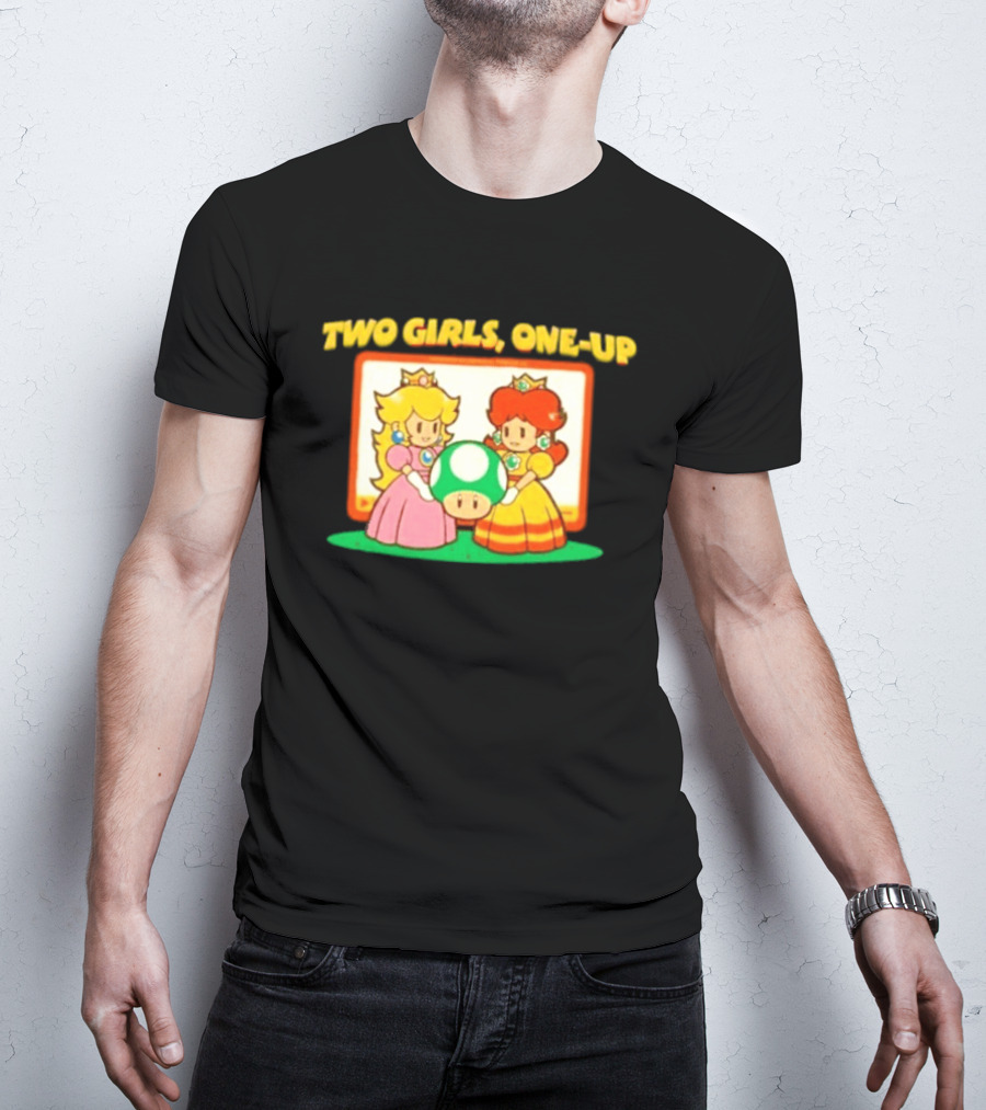 Two Girls One Up Mario Princess Peach Daisy 1 Up Mushroom T-Shirt