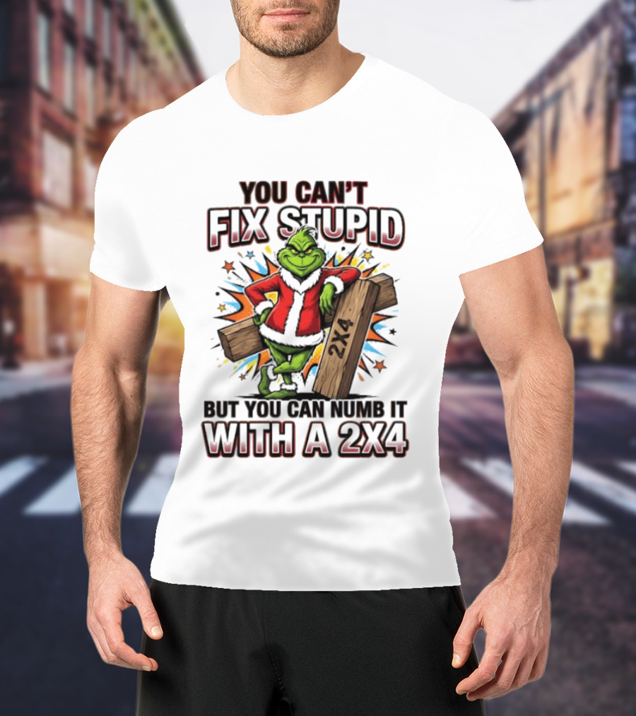 Grinch You Can't Fix Stupid But You Can Numb It With A 2x4 T-Shirt