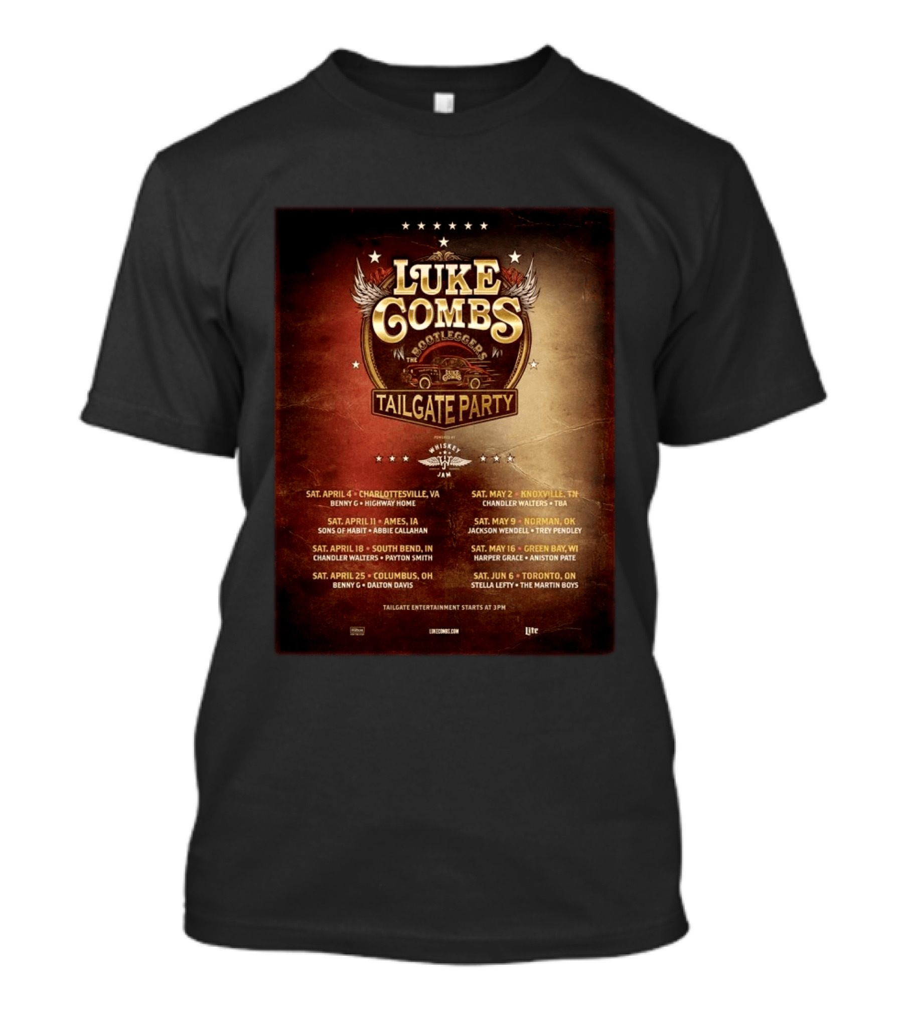 Luke Combs Bootleggers Tailgate Party 2026 My Kinda Saturday Night Tour City Dates Whiskey Jam T-Shirt