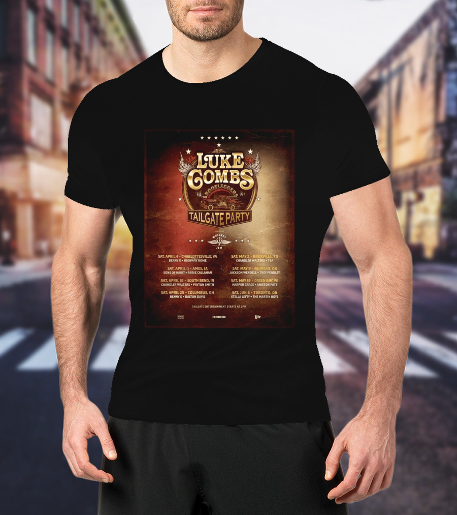 Luke Combs Bootleggers Tailgate Party 2026 My Kinda Saturday Night Tour City Dates Whiskey Jam T-Shirt
