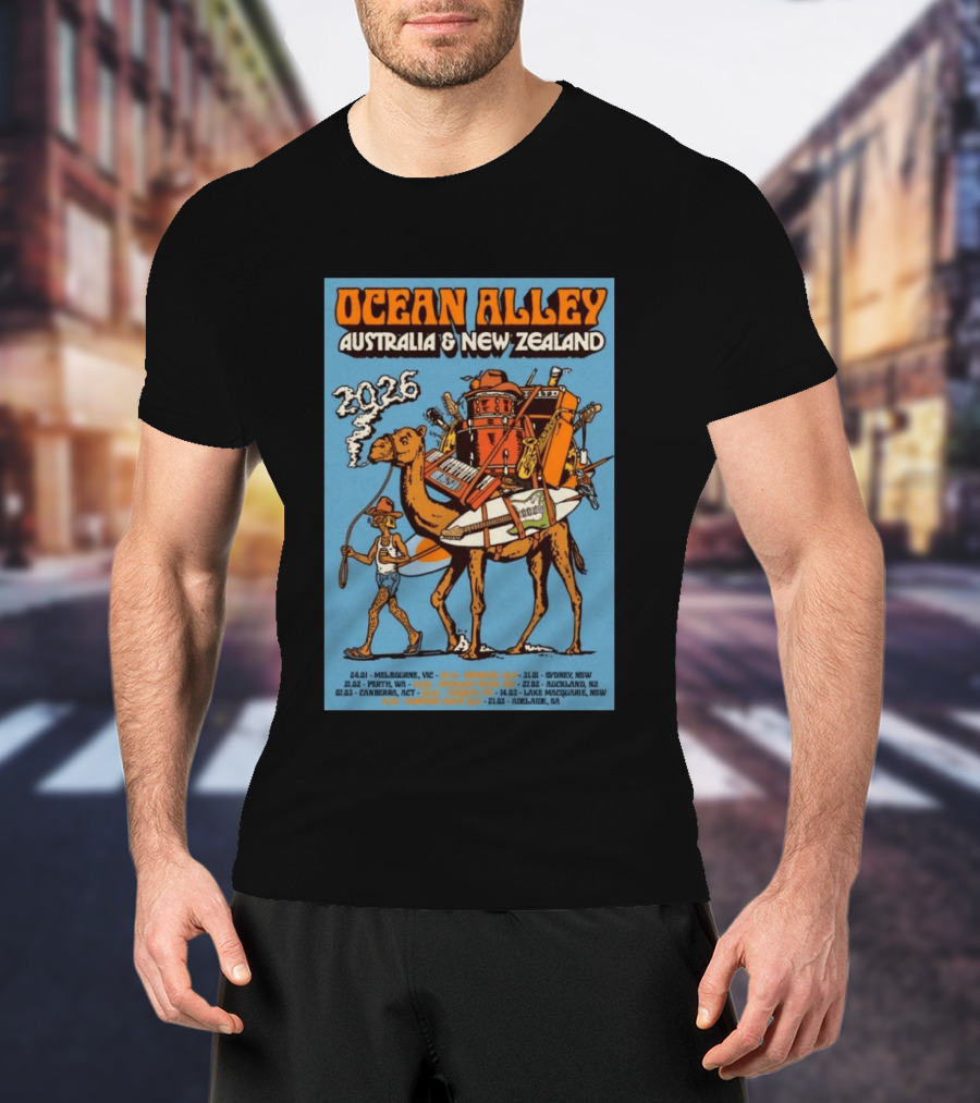 Ocean Alley Australia New Zealand 2026 Tour Dates With Camel And Musical Gear T-Shirt