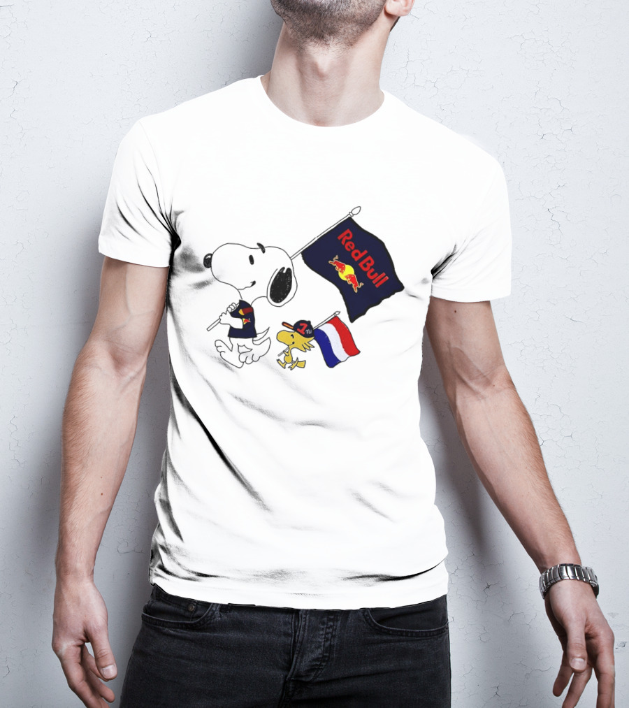 Snoopy Woodstock Red Bull Racing F1 Flag Peanuts Character Collaboration T-Shirt
