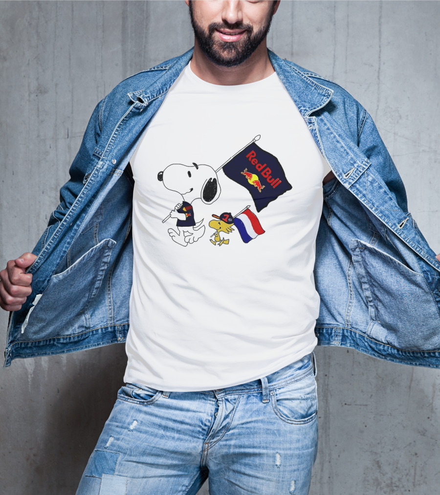 Snoopy Woodstock Red Bull Racing F1 Flag Peanuts Character Collaboration T-Shirt