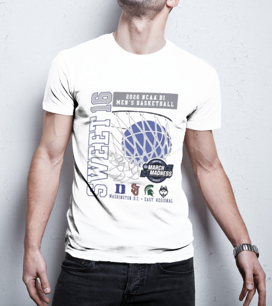 Sweet 16 2026 NCAA DI Men's Basketball East Regional Duke, St. John's, Michigan State, Eastern Kentucky T-Shirt