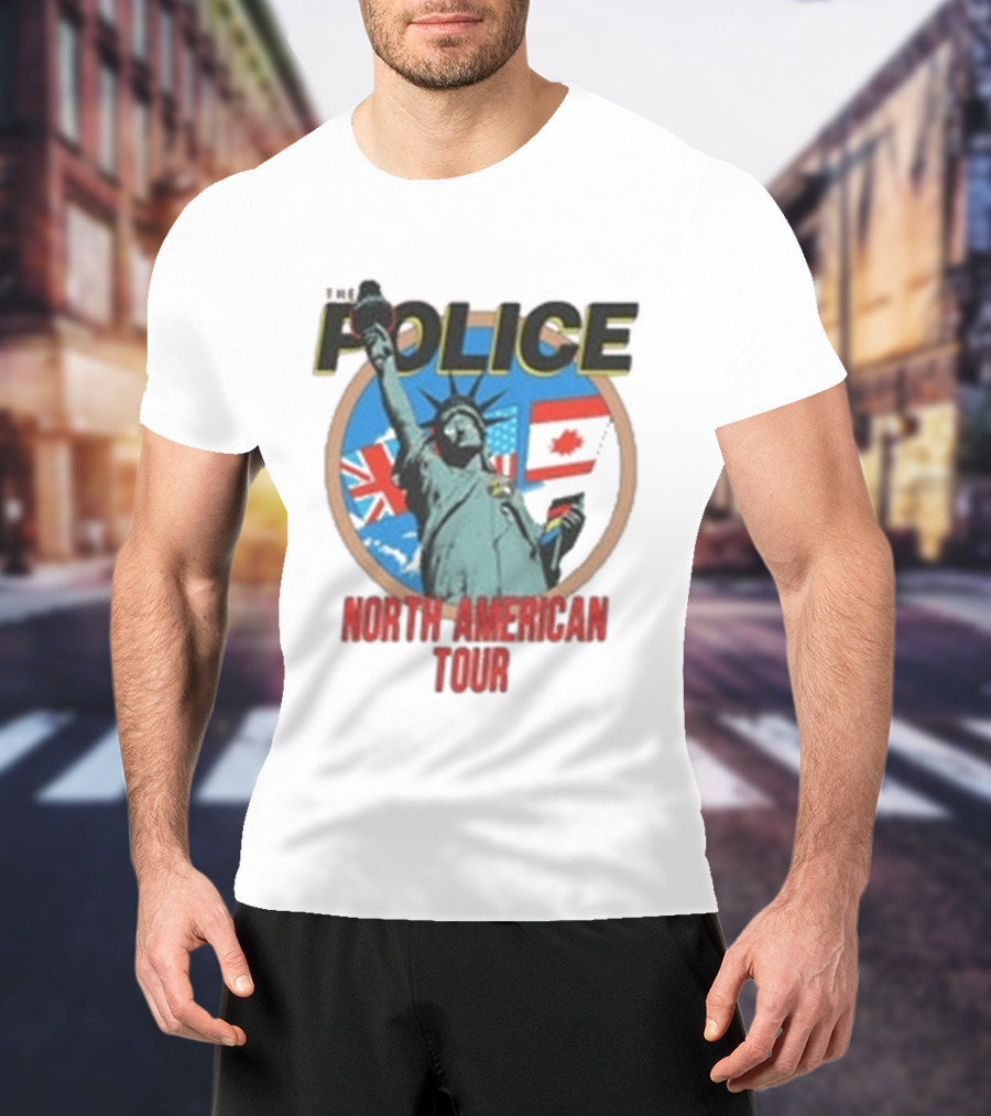 The Police 1983 North American Tour Lady Liberty UK Canada US Flags T-Shirt