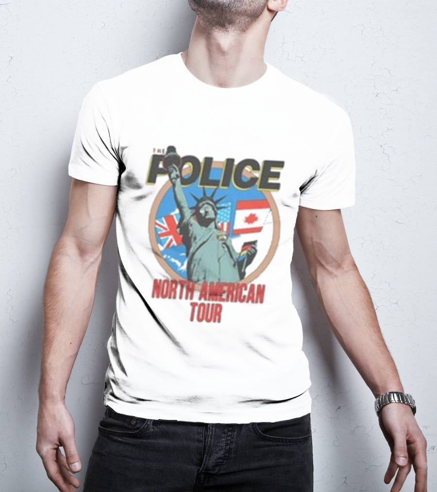 The Police 1983 North American Tour Lady Liberty UK Canada US Flags T-Shirt