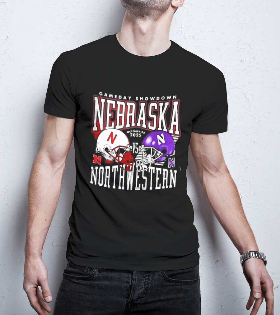 Nebraska Cornhuskers Northwestern Wildcats Gameday Showdown 2025 Helmet Matchup T-Shirt