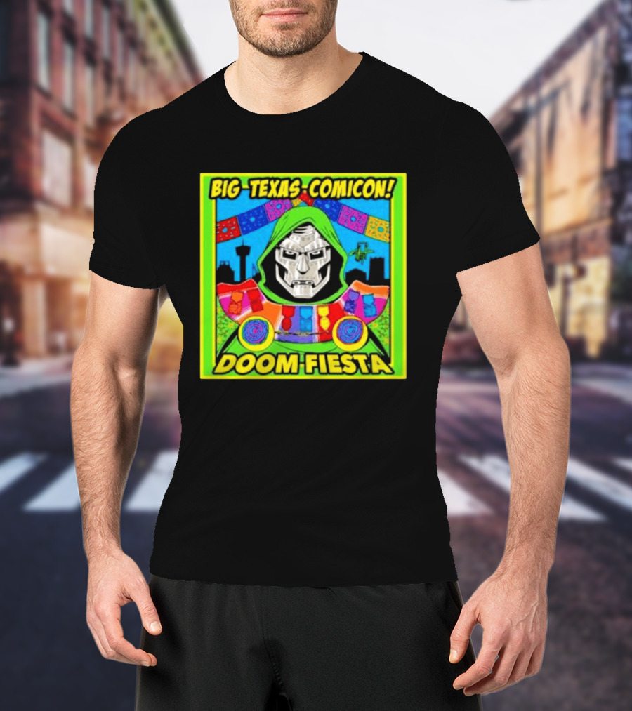 Big Texas Comicon Doom Fiesta Colorful Celebration With Iconic Mask T-Shirt