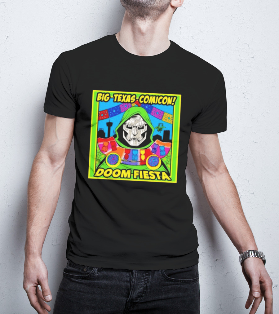 Big Texas Comicon Doom Fiesta Colorful Celebration With Iconic Mask T-Shirt