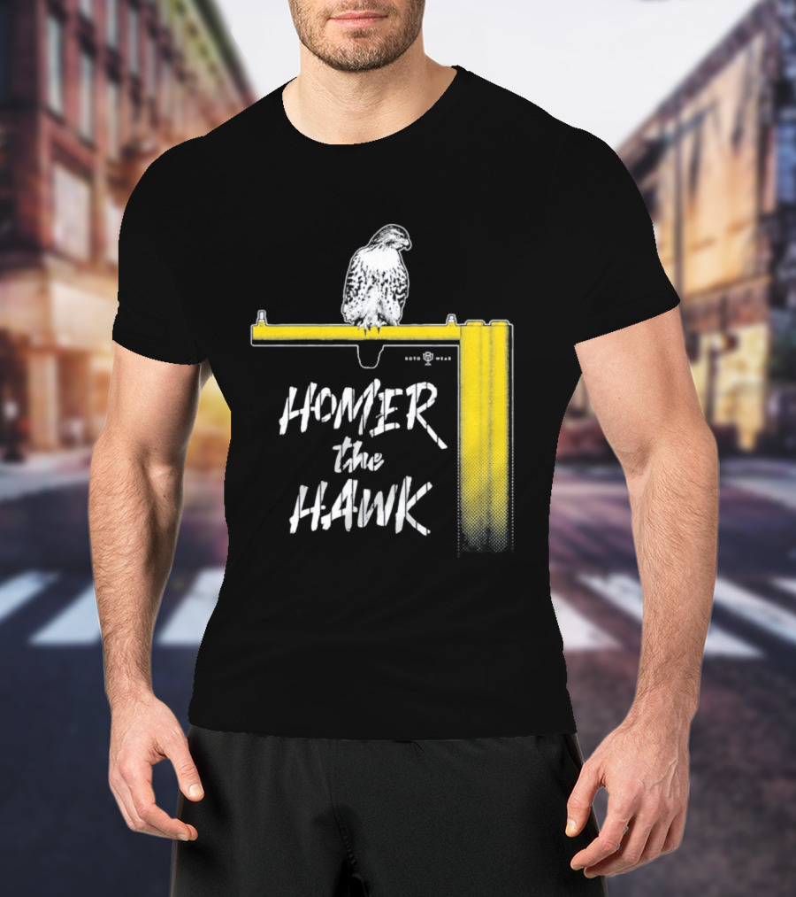 Homer The Hawk Perched On Yellow Crossbar T-Shirt