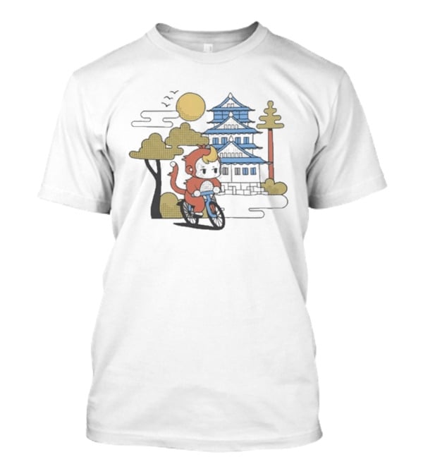 CDawgVA Anime Monkey Riding Motorcycle With Japanese Temple T-Shirt