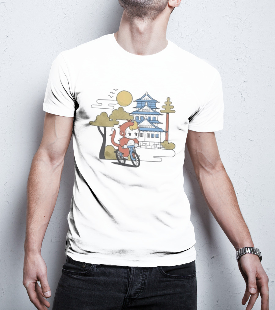 CDawgVA Anime Monkey Riding Motorcycle With Japanese Temple T-Shirt