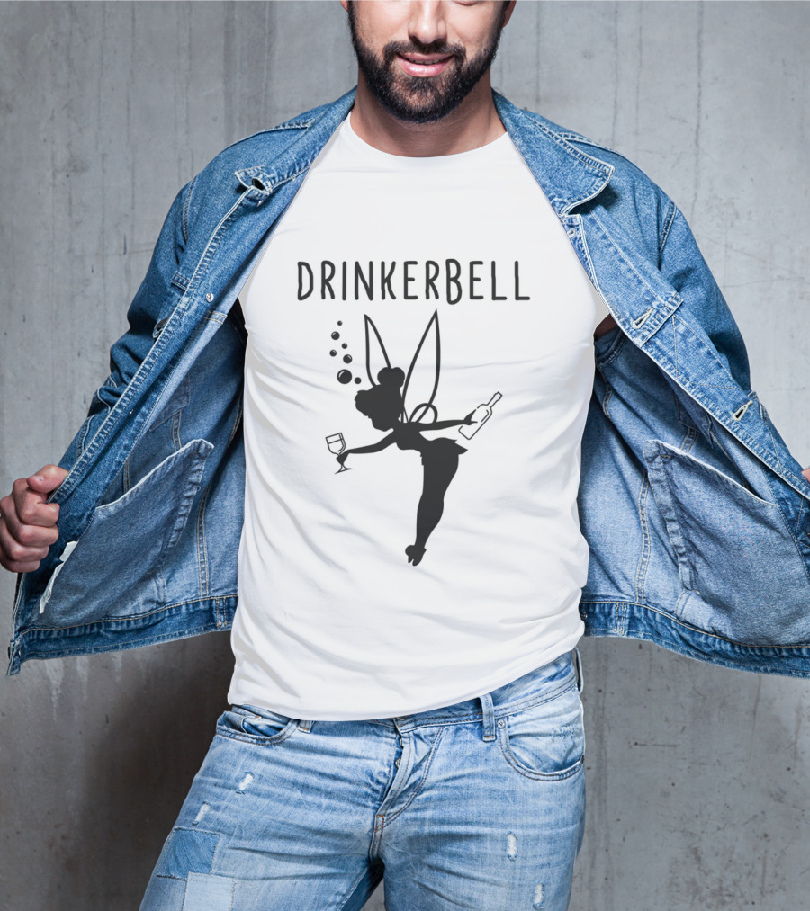 Drinkerbell Beer Lover Fairy With Wine Glass And Bottle T-Shirt