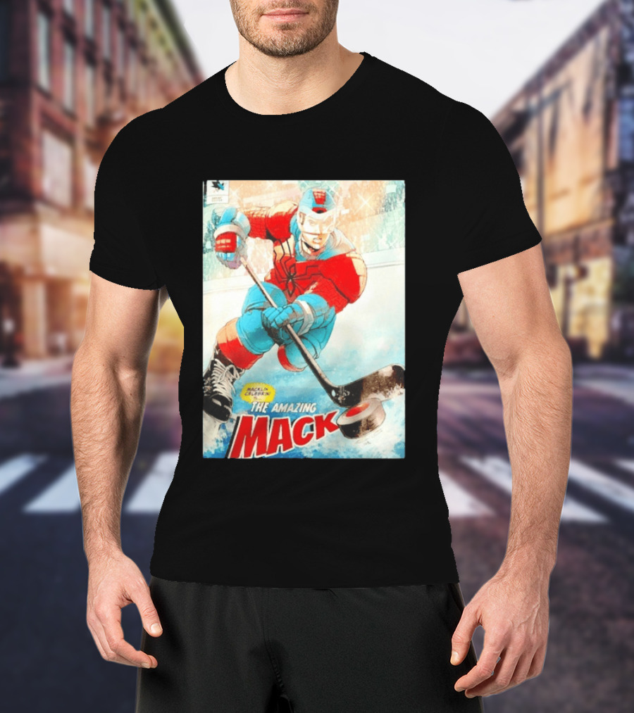 Macklin Celebrini The Amazing Mack San Jose Sharks Hockey Comic T-Shirt