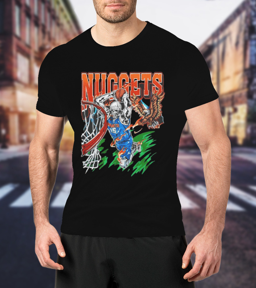 Nuggets Skeleton Dunking 15 With Eagle And Flames T-Shirt
