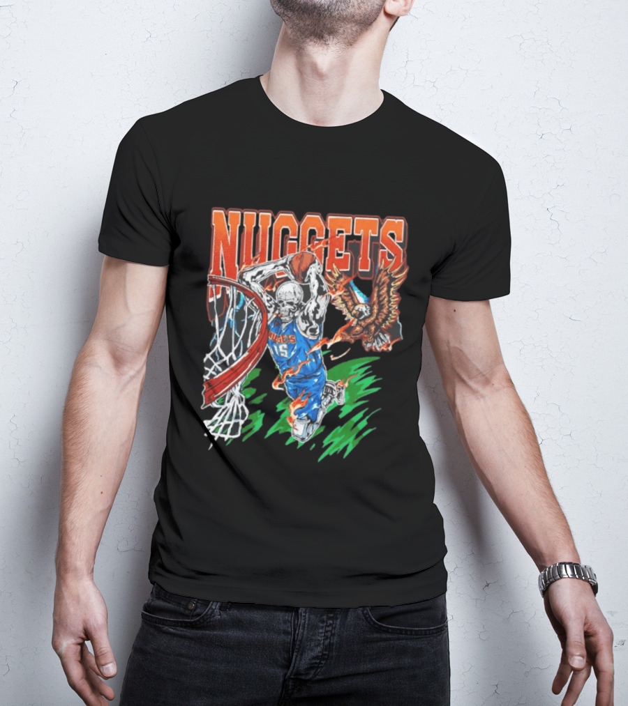 Nuggets Skeleton Dunking 15 With Eagle And Flames T-Shirt