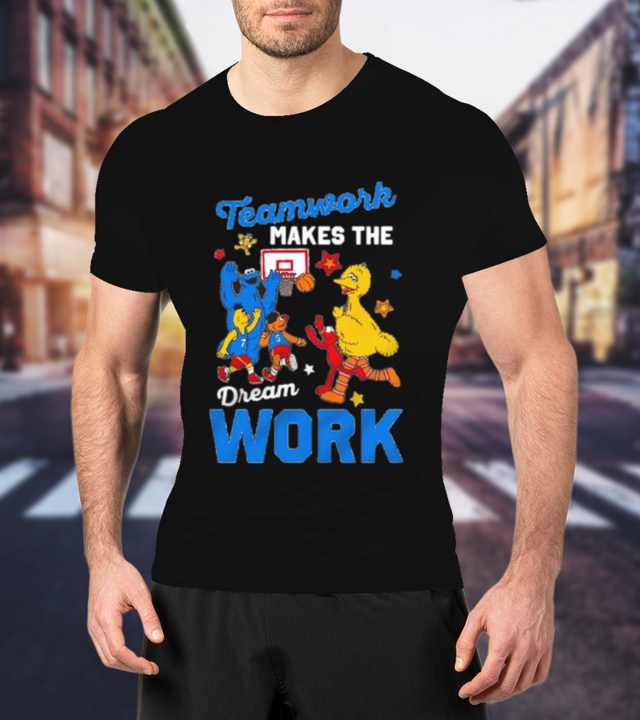 Teamwork Makes The Dream Work Sesame Street Basketball Slam Dunk T-Shirt