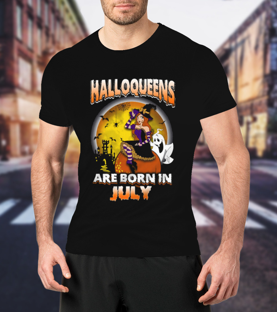 Halloqueens Witch And Ghost Halloween July Birthday T-Shirt
