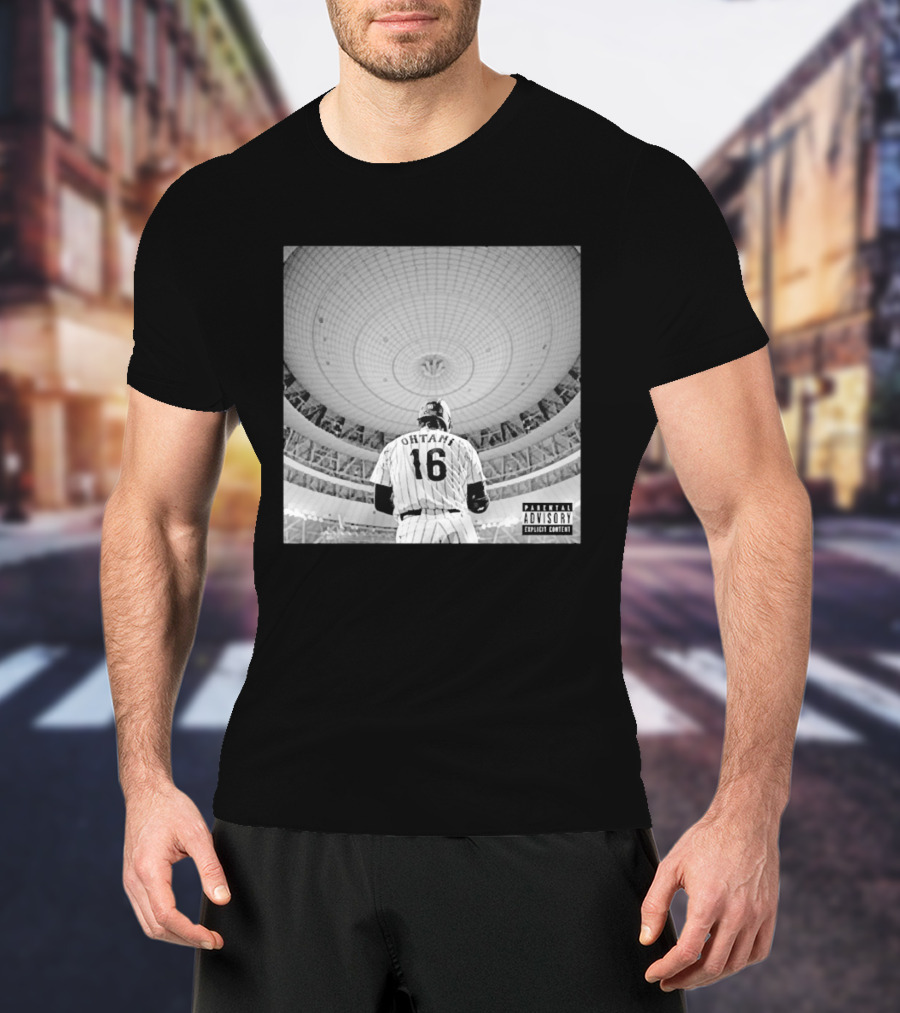 Shohei Ohtani 16 Album Cover Parental Advisory Explicit Content Stadium Dome T-Shirt