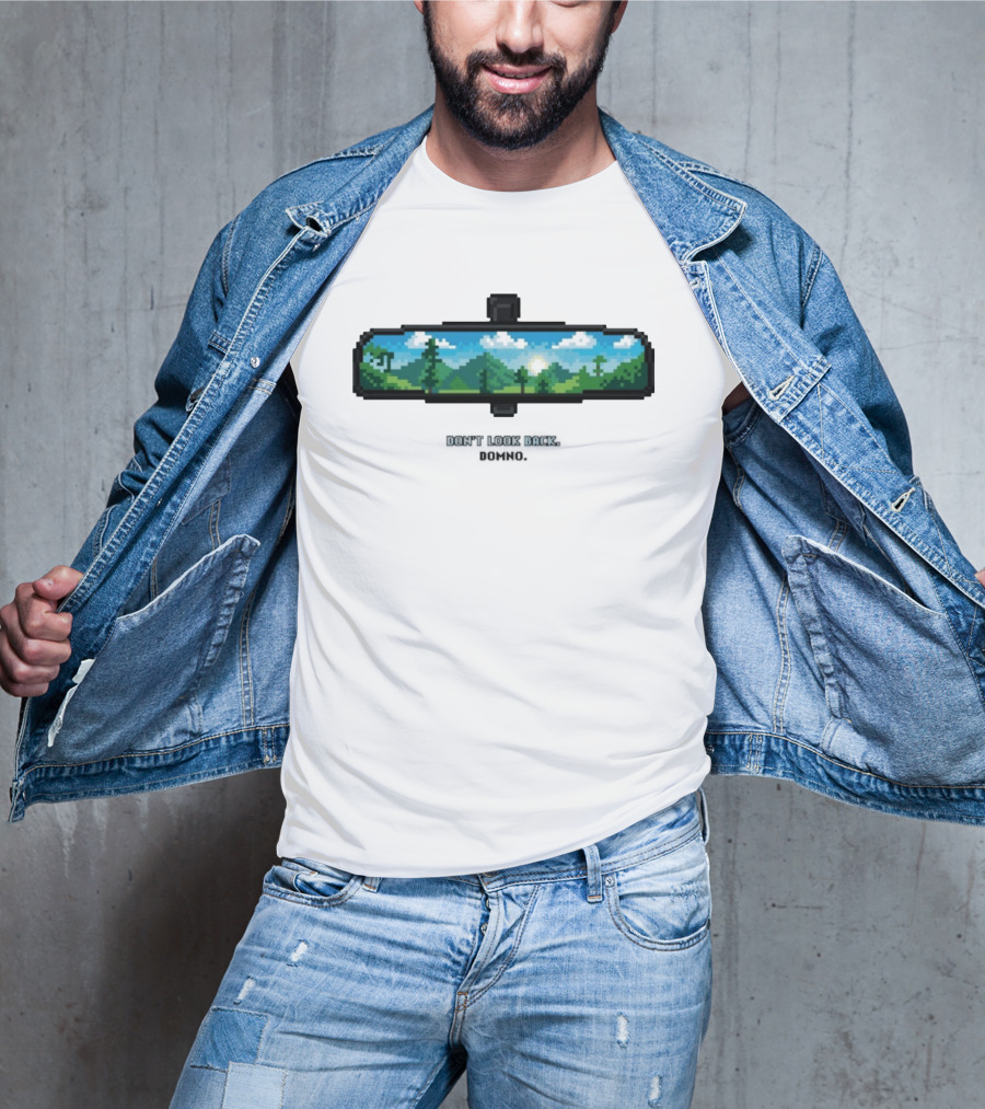 Don't Look Back Pixel Art Rearview Domno T-Shirt