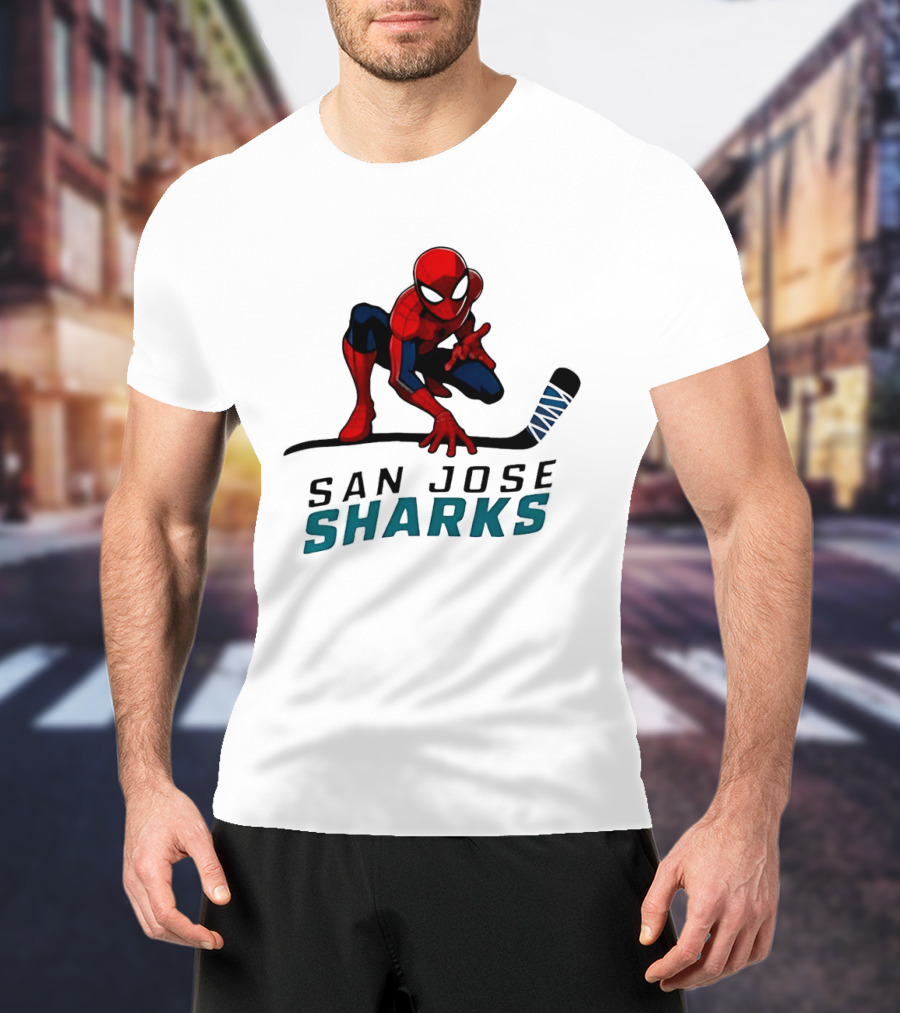 Spider Man San Jose Sharks Hockey Collaboration T-Shirt
