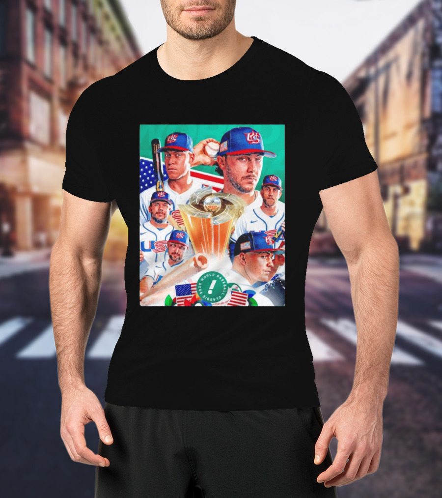 Team USA 2026 World Baseball Classic Players With USA Flag And Trophy T-Shirt