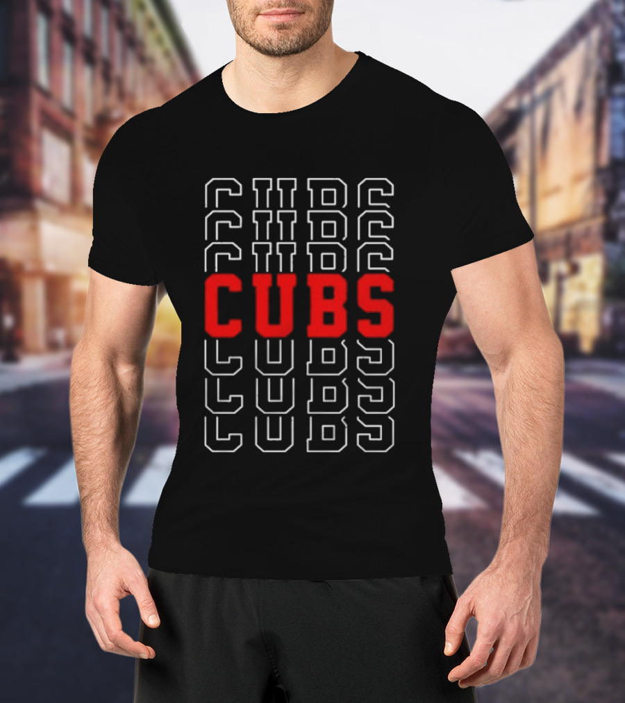 Cubs Sports Bold Red Lettering On Repetitive Block T-Shirt