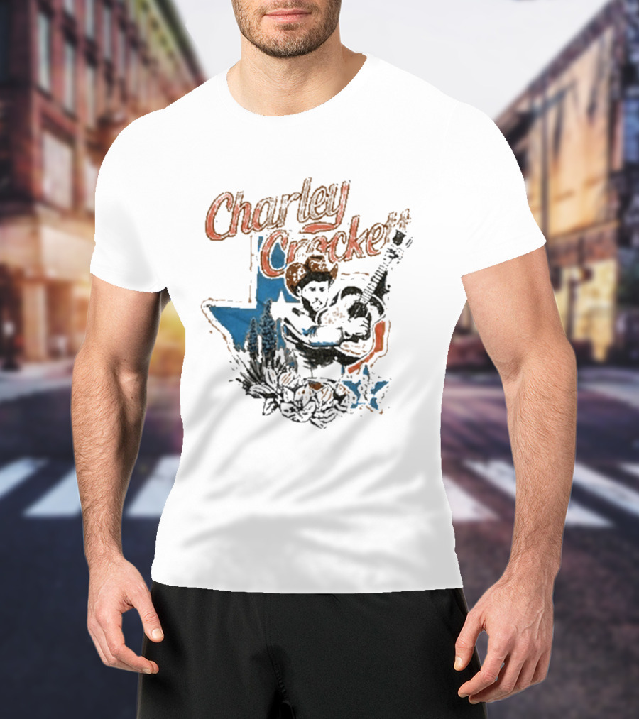 Charley Crockett Texas Guitar Cowboy Bluebonnet T-Shirt