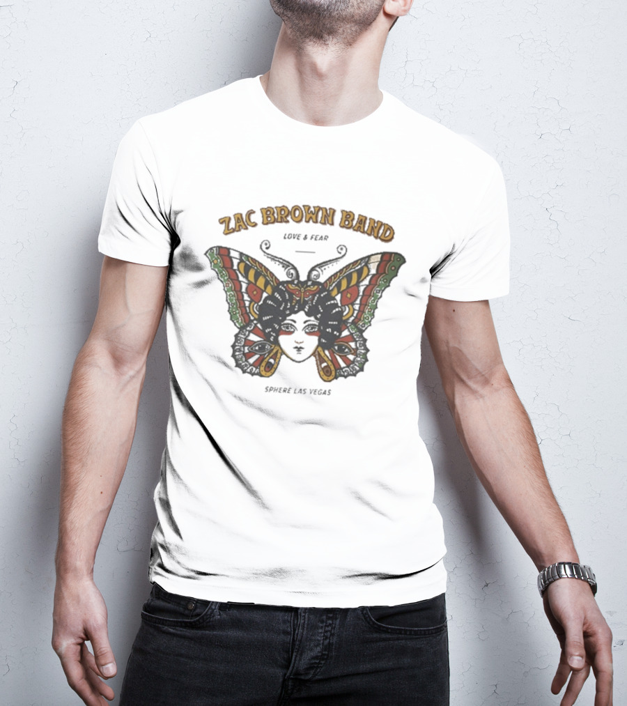 Zac Brown Band Love Fear Sphere Las Vegas Butterfly Lady T-Shirt