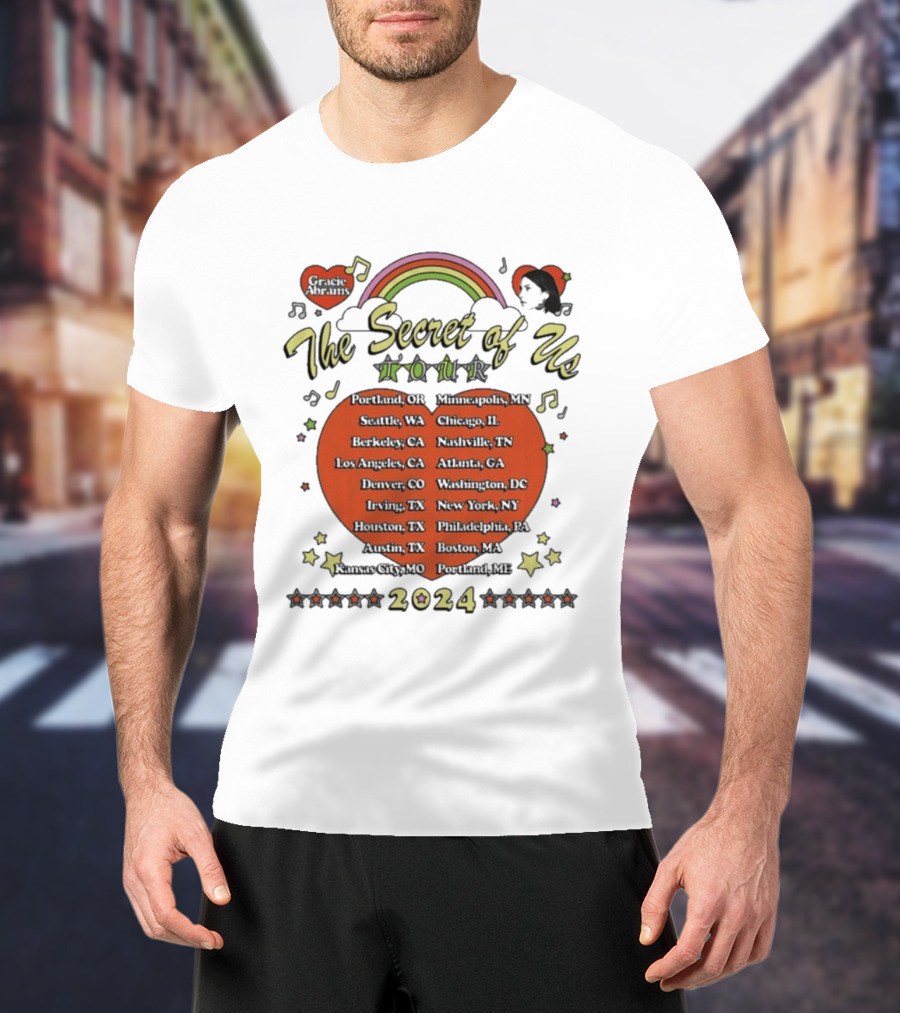 The Secret Of Us Tour 2024 Dates And Cities List With Rainbow And Stars T-Shirt