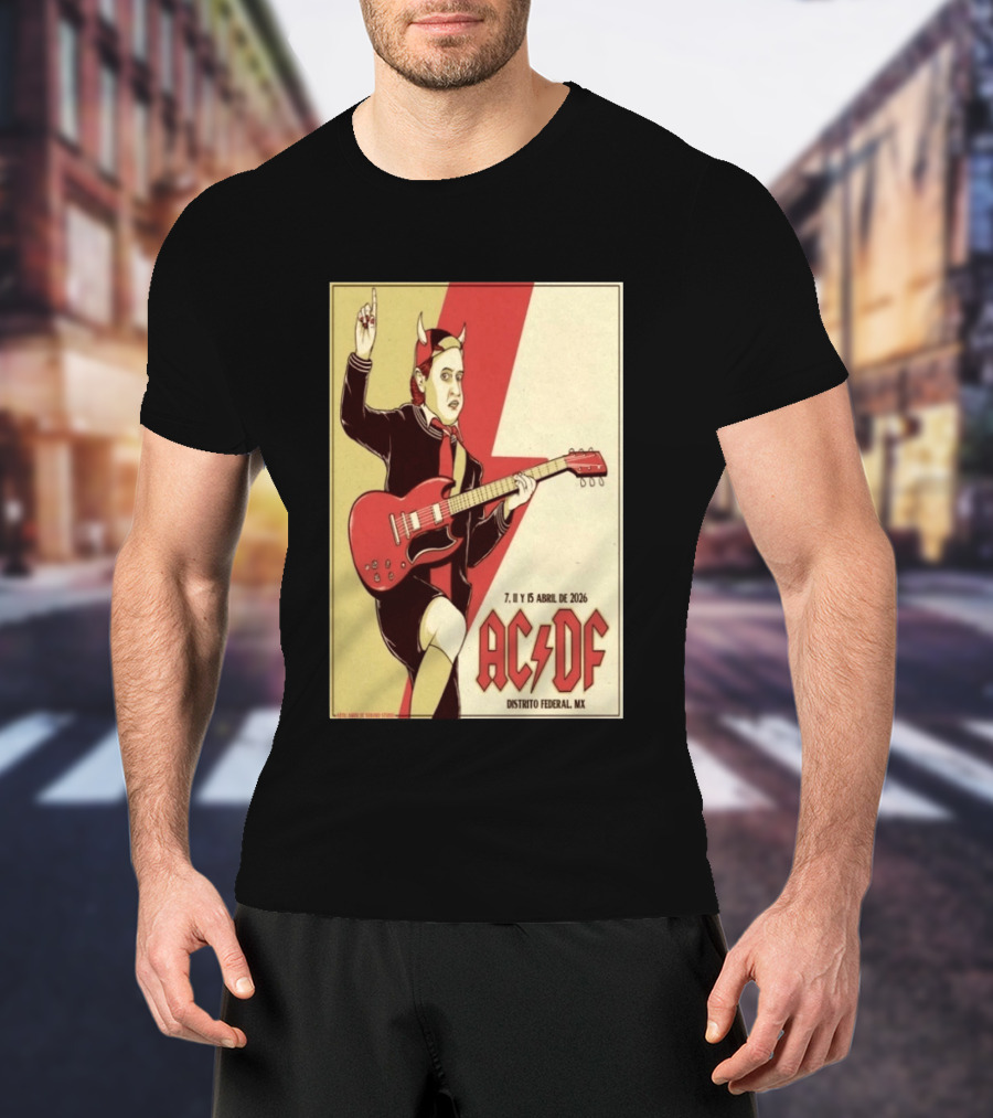 AC DF Distrito Federal MX Abril 2026 7 11 15 Rock Concert Red Guitar And Devil Horns T-Shirt